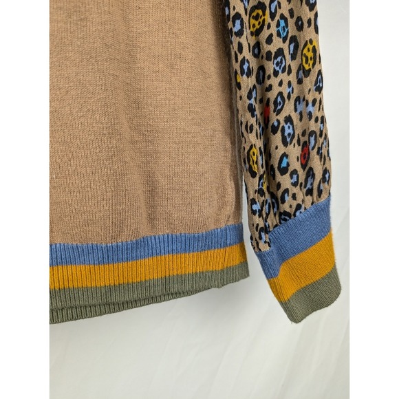 Anthropologie Cashmere Celia Knit Leopard Sweater Pullover Tan Brown S Y2K Indie - Picture 4 of 10
